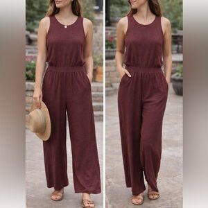 Anthropologie NWT Red Knit Racer Back Jumpsuit Size L Women’s